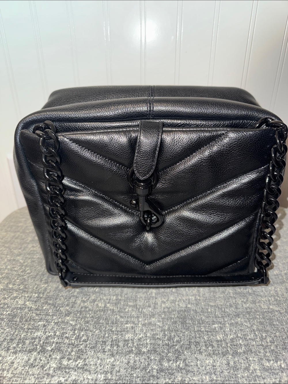 Rebecca Minkoff Black Quilted Leather Shoulder Bag with Chain Strap-Authentic